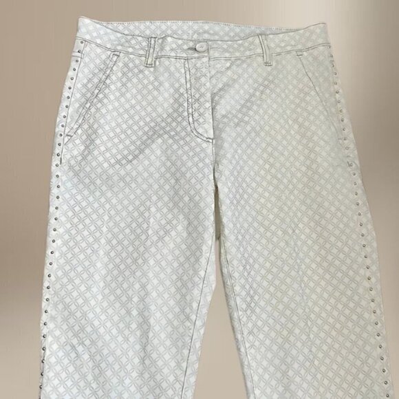 Jennifer Tattanelli Casini Tailored Ankle Pants Cropped Printed White & Gold W 6 - Picture 3 of 15